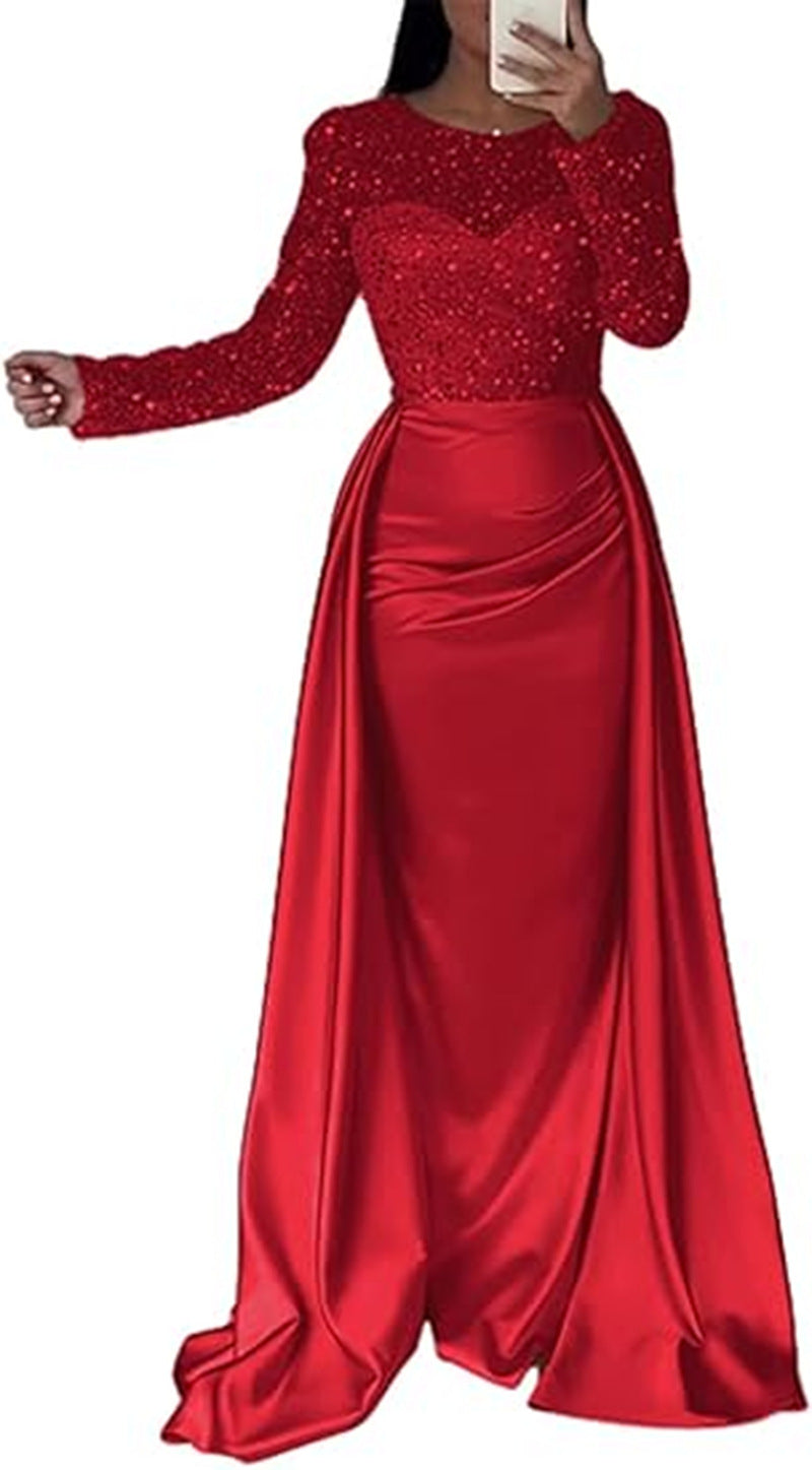 Robe de soirée élégante à manches longues et paillettes pour femme