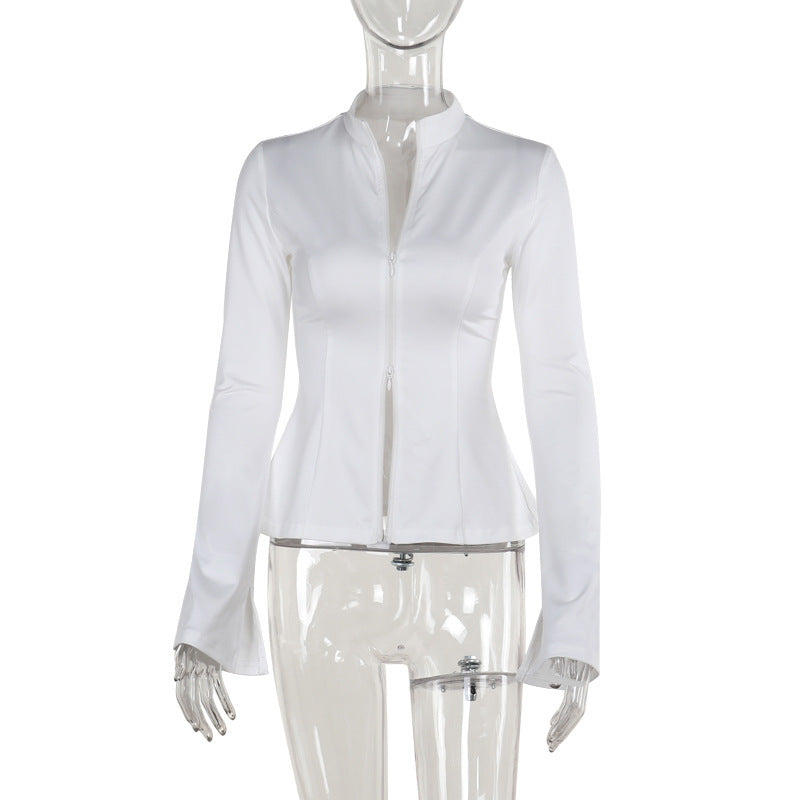 Cardigan blanc uni à manches longues en polyester pour femme