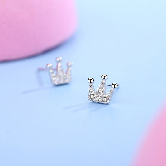 S925 Silver Petite Crown Diamond Stud Earrings