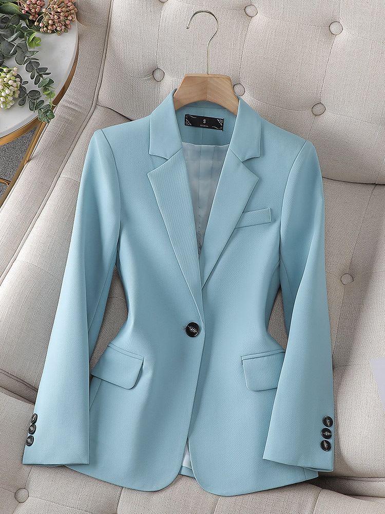 Women's Casual Long Sleeve Suit Jacket in Blue, Pink, Black & Coffee Polyester