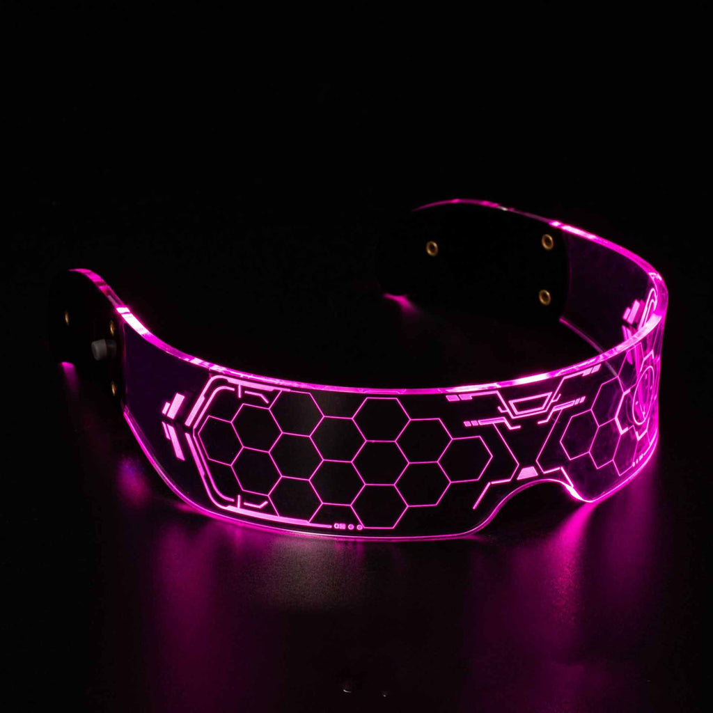 نظارات LED ملونة مضيئة من الأكريليك على شكل قرص العسل مع بطارية