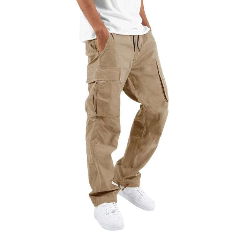 Pantalon Décontracté Multipoches avec Cordon de Serrage en Mélange de Coton