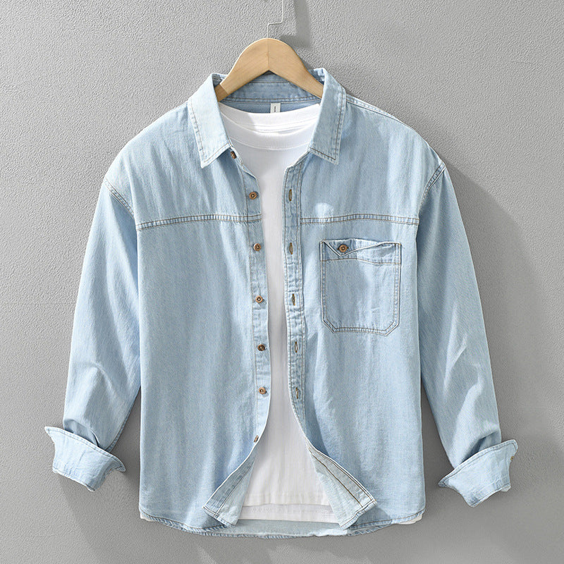 Chemise en jean rétro à manches longues en coton pour homme