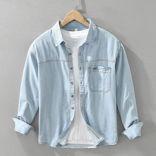Retro Denim Long Sleeve Shirt Men