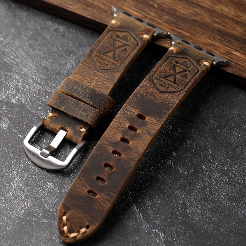Vintage Handmade Leather Watch Strap 41-45MM Dark & Light Brown