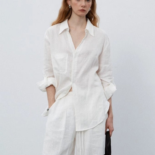 White Linen Shirt Women's Summer Thin Loose Top