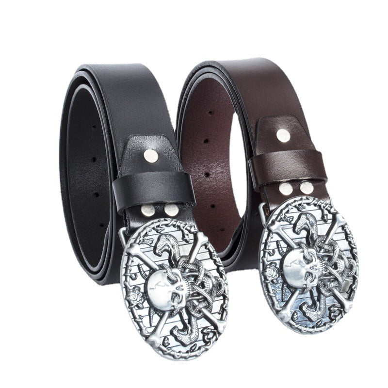 Men's Genuine Leather Skull Alloy Buckle Casual Retro Belt