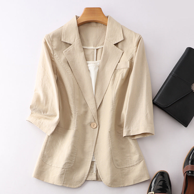 Lightly Mature Cotton Linen Suit for Women in Solid Colors