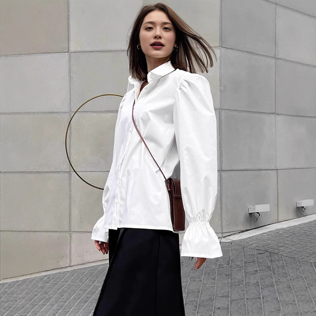 Chemise Blanche Ample à Manches Bouffantes pour Femme
