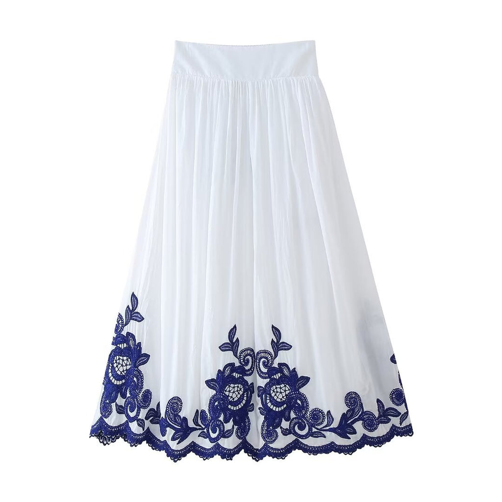 Embroidered Floral Skirt Suit for Women Polyester