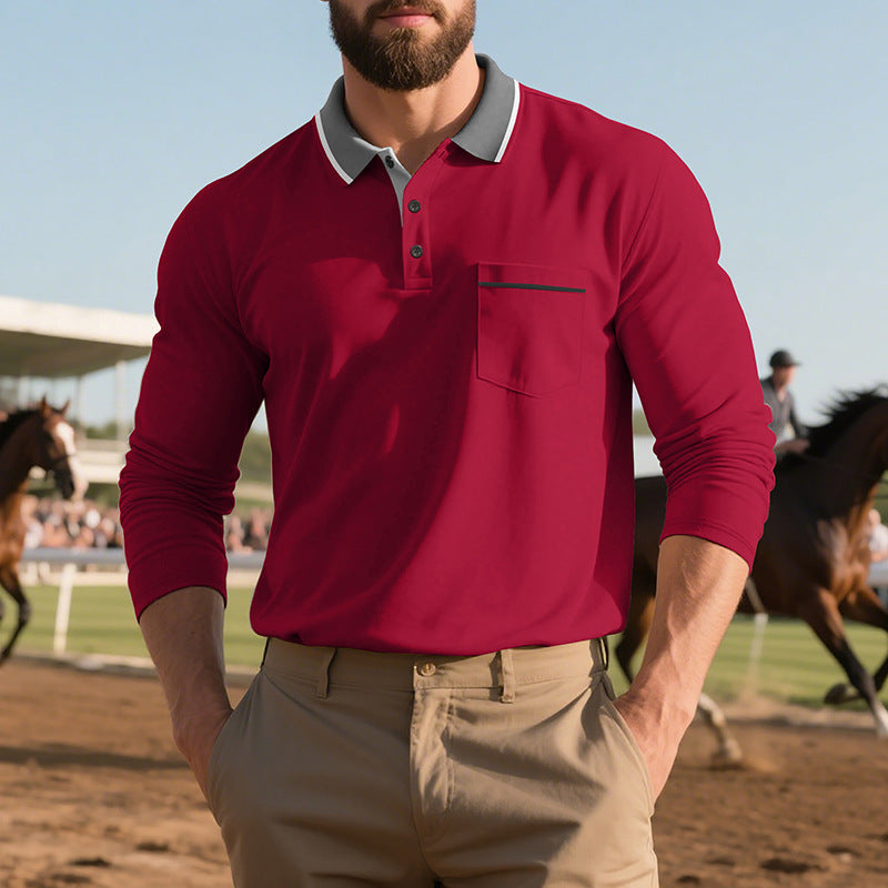Men's Long-Sleeve Polo Shirt for Spring and Autumn