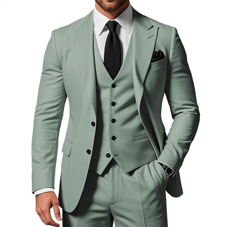Ensemble 3 pièces uni pour homme : veste, gilet et pantalon à boucle