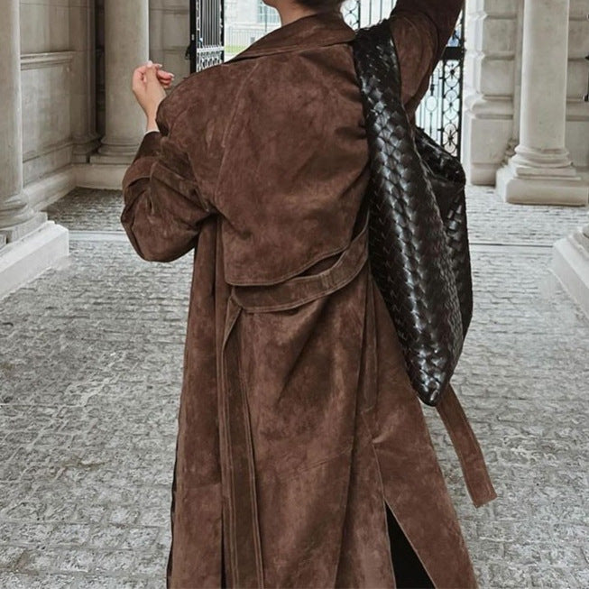 Women's Fall Winter Double-Breasted Polo Collar Extended Trench Coat