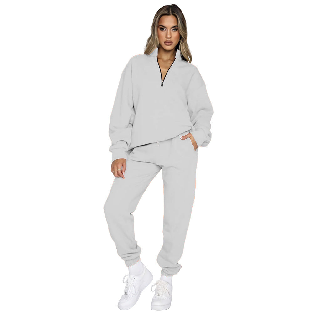 Women's Zipper Pullover Long Sleeve Sweater Two-Piece Set