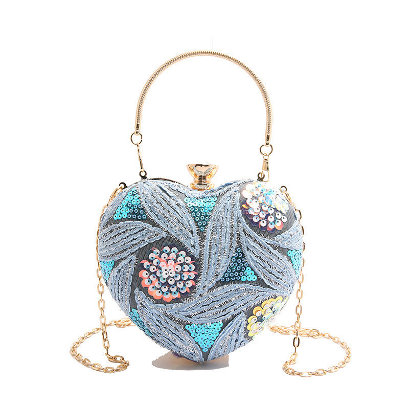 Women's Heart-Shaped Sequins Shoulder Bag Retro