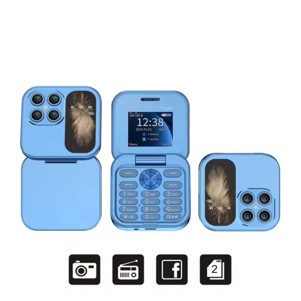 Téléphone portable 2G à écran pliable double SIM double veille, petit téléphone à clapet