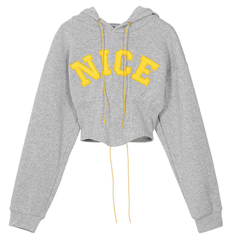 Sweat à capuche polaire à manches longues brodé lettres mode