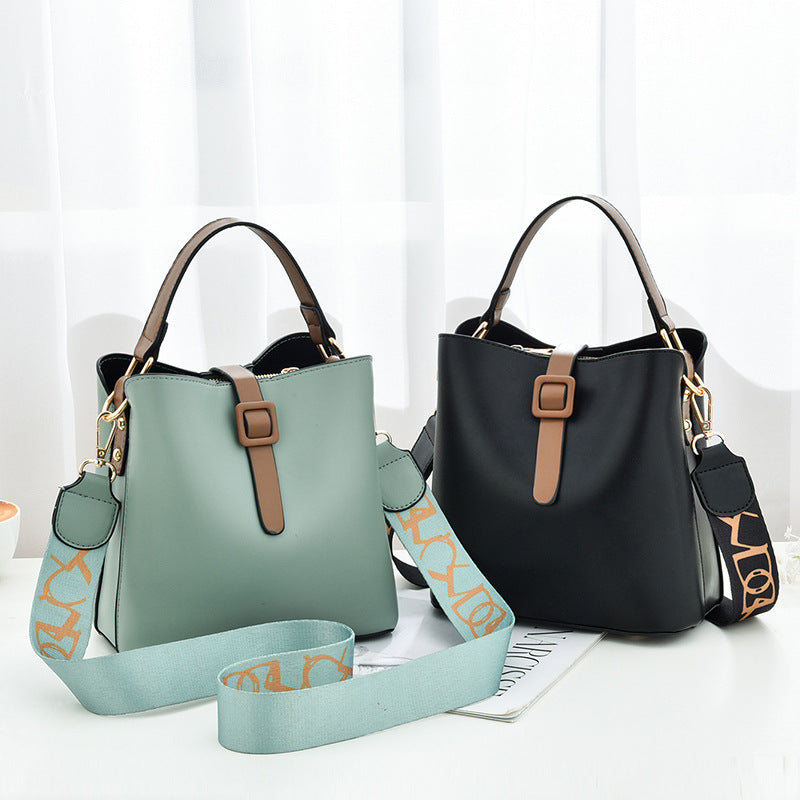 Medium PU Bucket Shoulder Bag for Women with Zipper Closure
