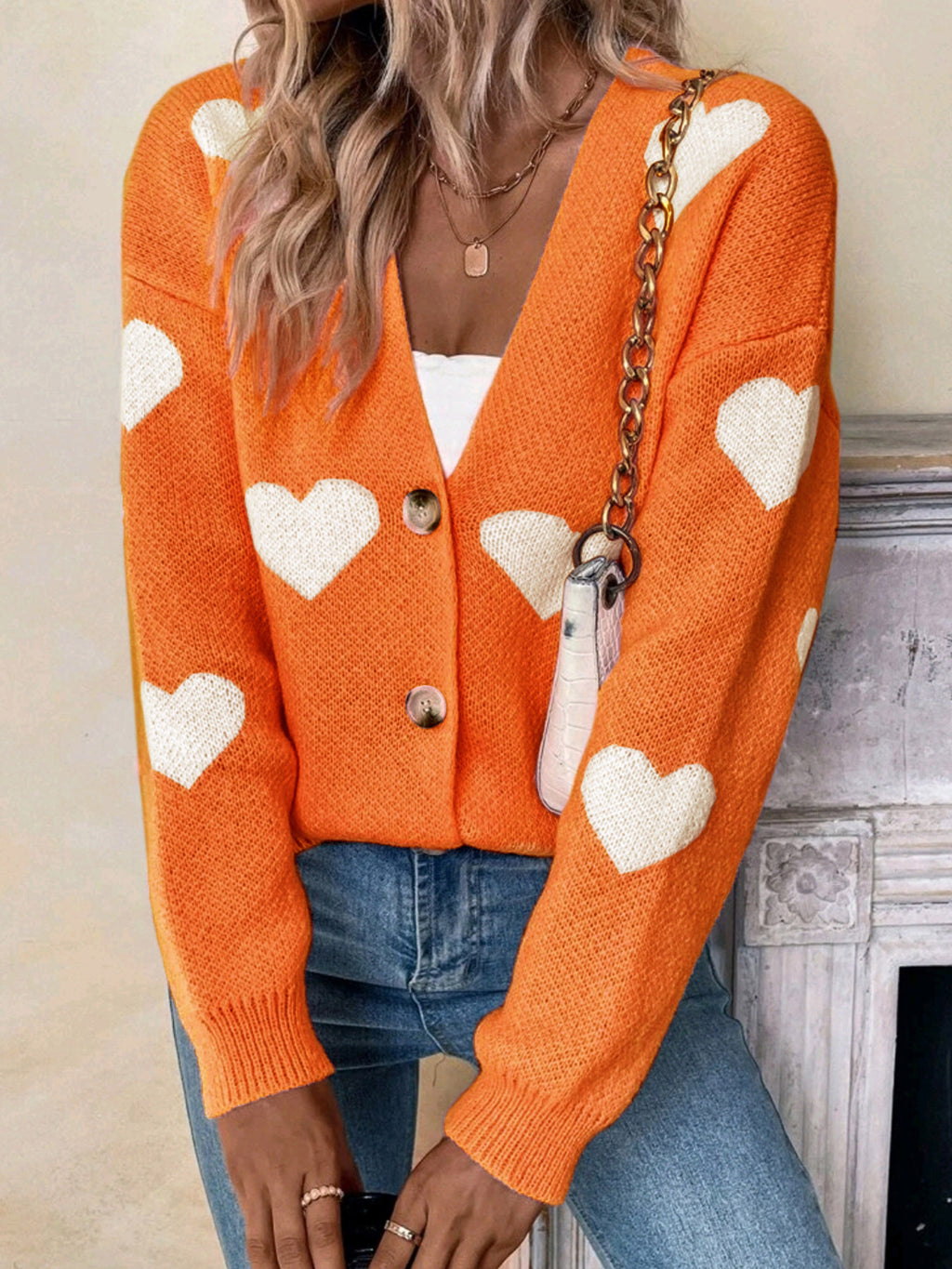 Women's Long-Sleeve Love Pattern Cardigan Sweater for Valentine's Day
