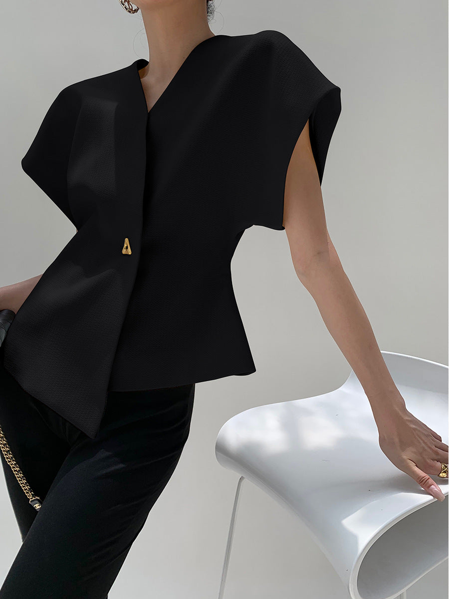 Design Sense Slim Fit Fitted Waist Vest Irregular Solid Top