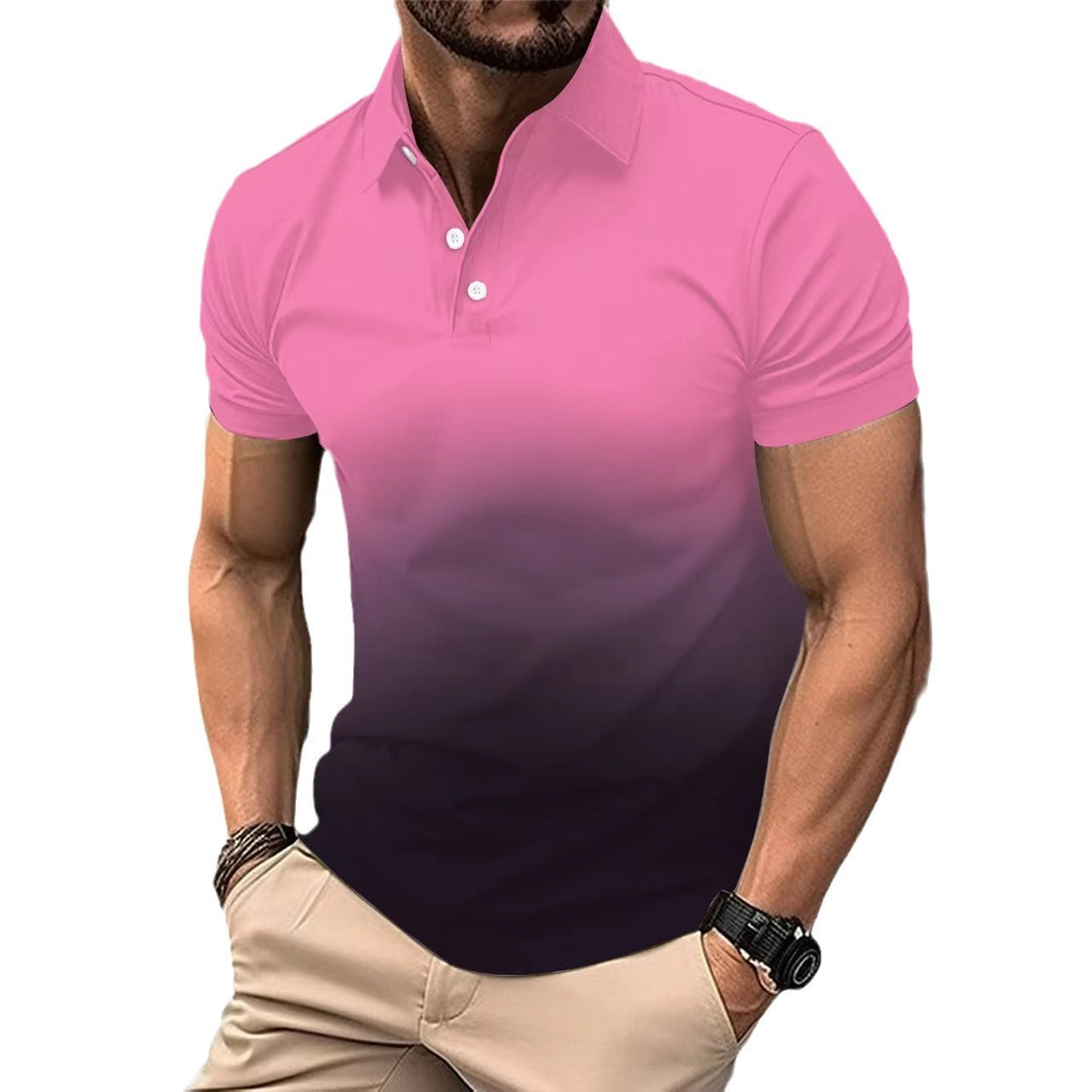 Pixie Gradient Dot Pocket Polo Shirt Men Short Sleeve Polyester
