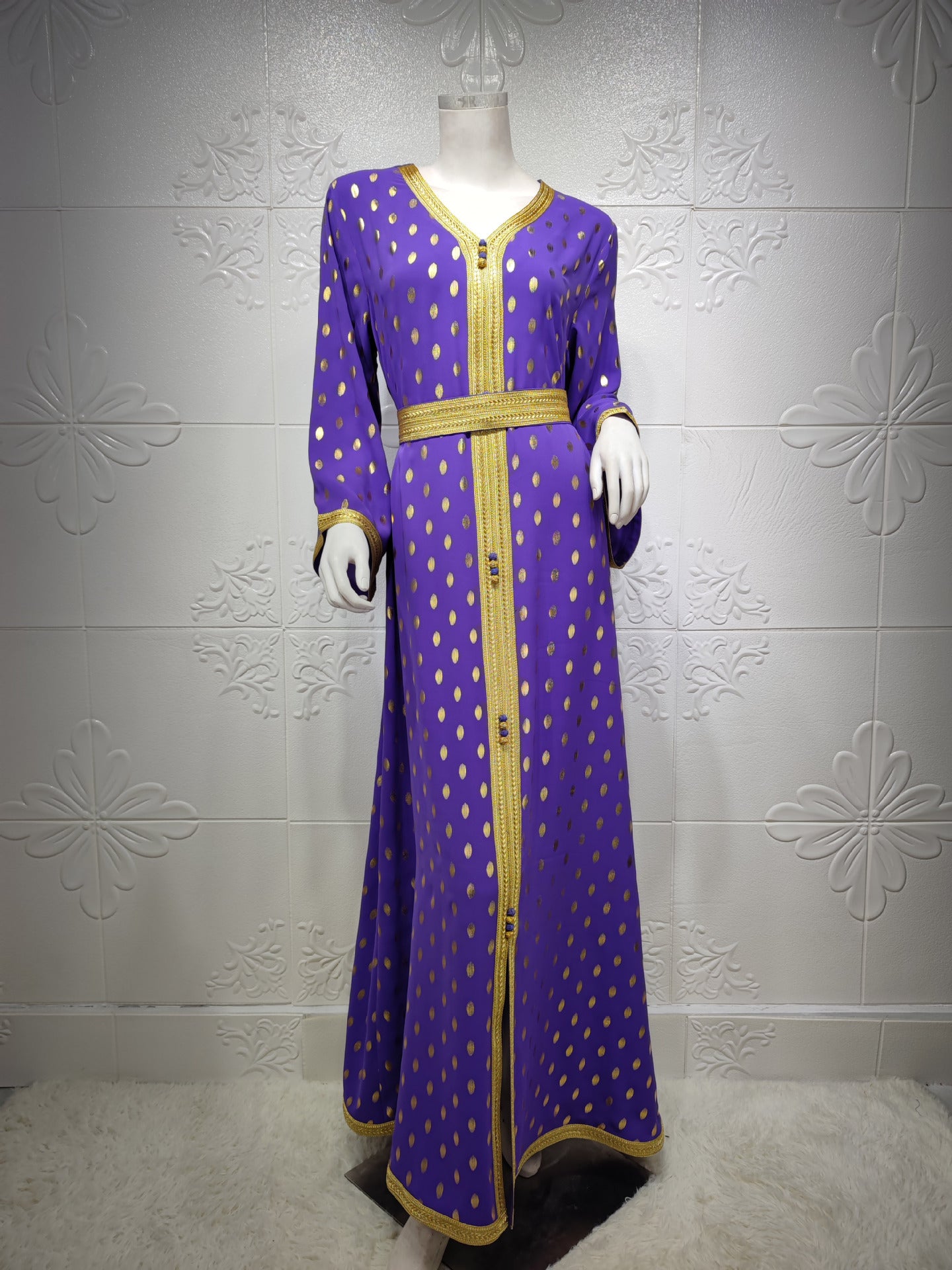Women's New Abaya Hot Stamping Lace Robe Two Piece Set