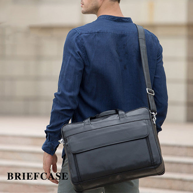 Sac d'ordinateur à main en cuir noir de grande capacité pour homme