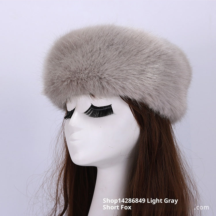 طوق رأس مرن من الفرو الصناعي بنقشة فرو الثعلب للنساء