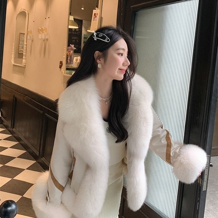 Women's Short Thick Faux Fur Coat with Fur Collar for Autumn and Winter