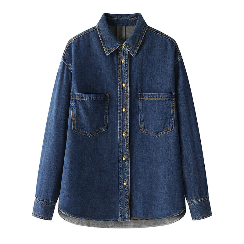 Haut chemise de travail bleu denim minimaliste
