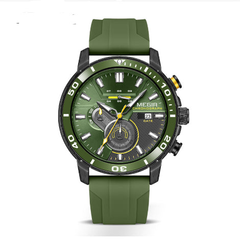 Montre chronographe de sport multifonction Megir pour homme avec bracelet en silicone