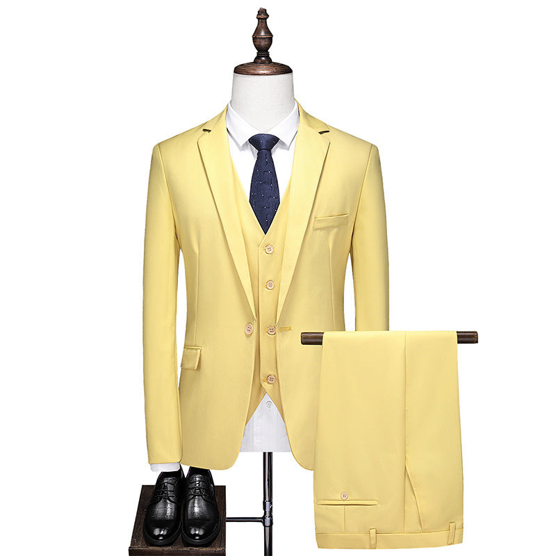 Men's Business Leisure Solid Color Suit Jacket and Pants Cotton Blend