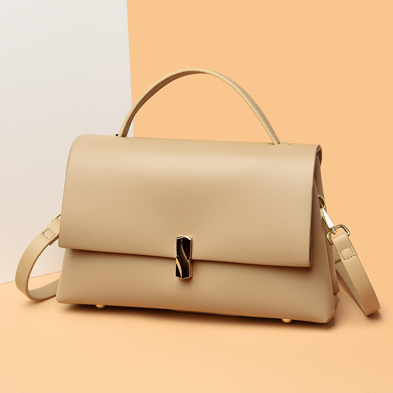 Ladies Premium Leather Gold Bar Lock Tote Bag 27x17x9cm
