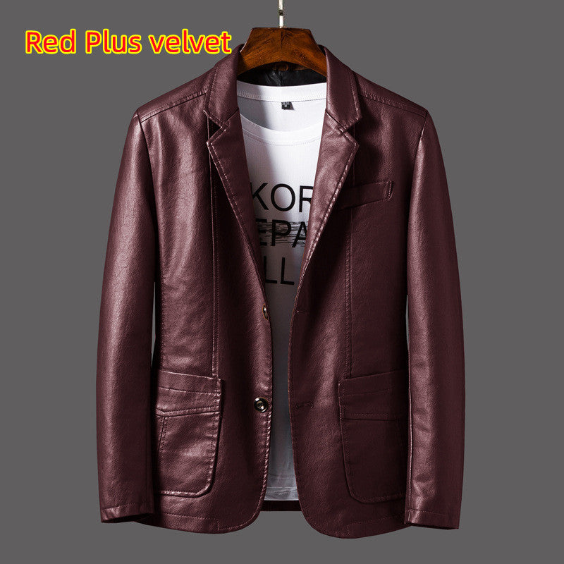 Men's Thin Lapel Leather Jacket for Autumn and Winter