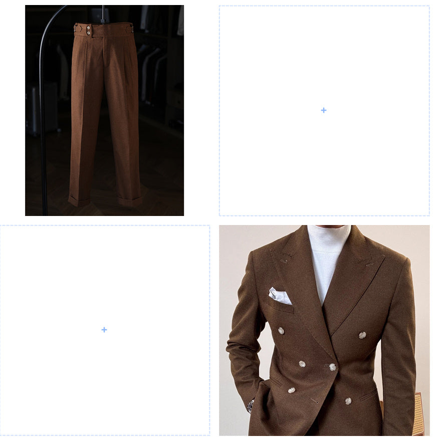 Spring Italian Slim Fit Double Breasted Suit in Tan, Black, Gray, Khaki