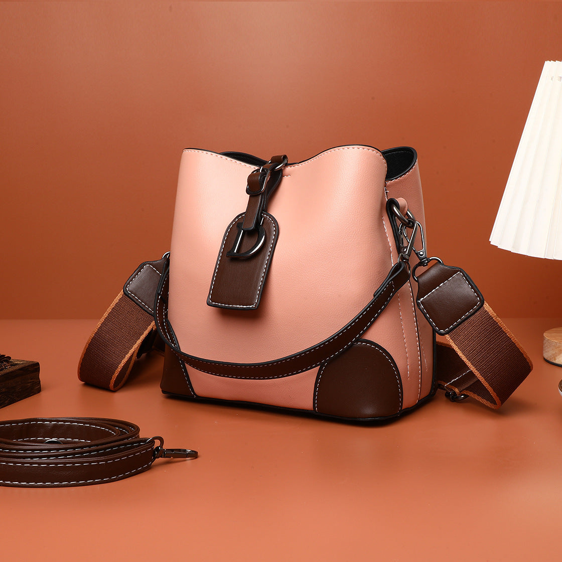 Women’s Soft PU Bucket Bag with Tassel and Zipper, 21x12x19 cm