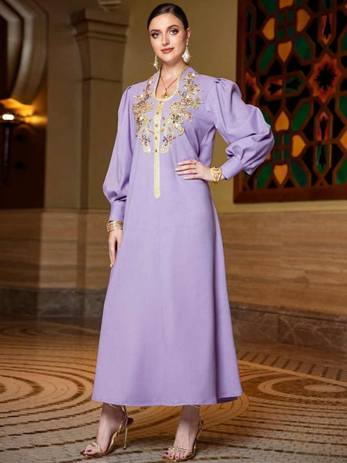 Dubai Handmade Lace Applique Dress in Purple