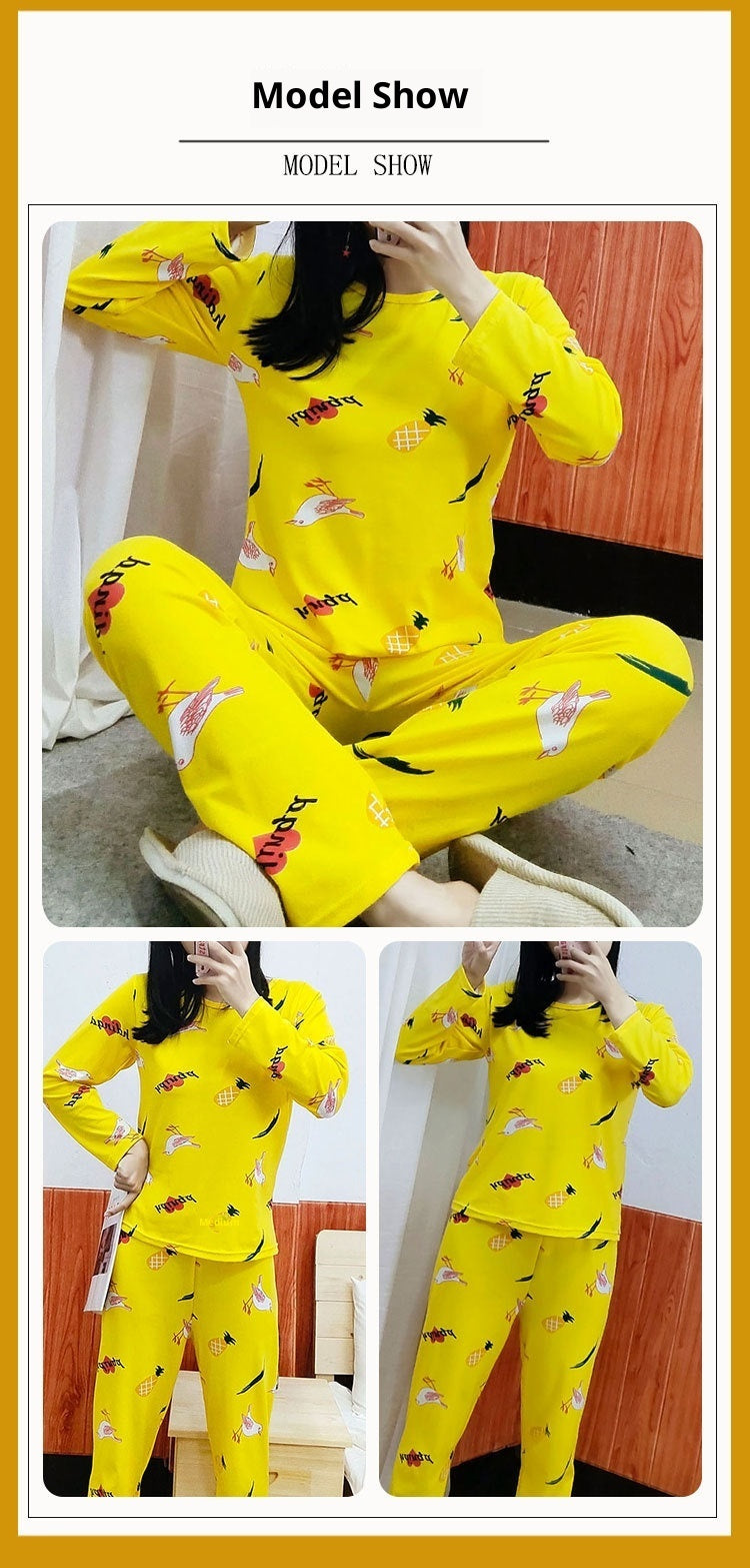 Simple Casual Korean Style Women’s Long-Sleeve Spring Autumn Pajama Set Solid Color Plaid