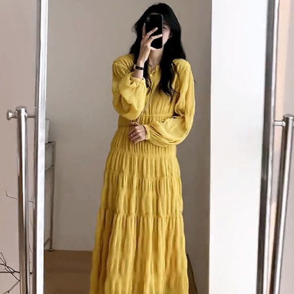 Robe jaune en polyester haut de gamme pour femme, Tailles S-XL