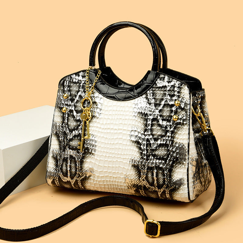 Grand sac en cuir portable à motif serpent rétro