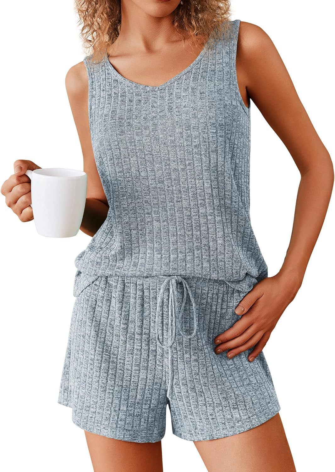 Rib Knitted Homewear Pajamas Suit Women