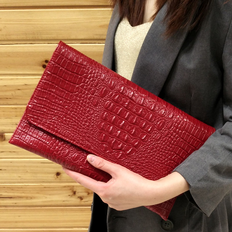 Leather Ladies Large-Capacity Crocodile Pattern Clutch Bag