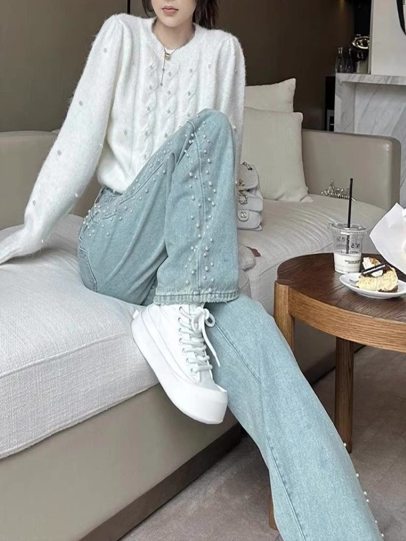 Vintage Washed Light Blue High Waist Wide Leg Denim Jeans