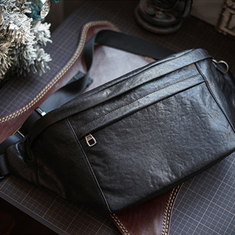Sac bandoulière vintage en cuir de vachette grande capacité pour homme avec fermeture éclair