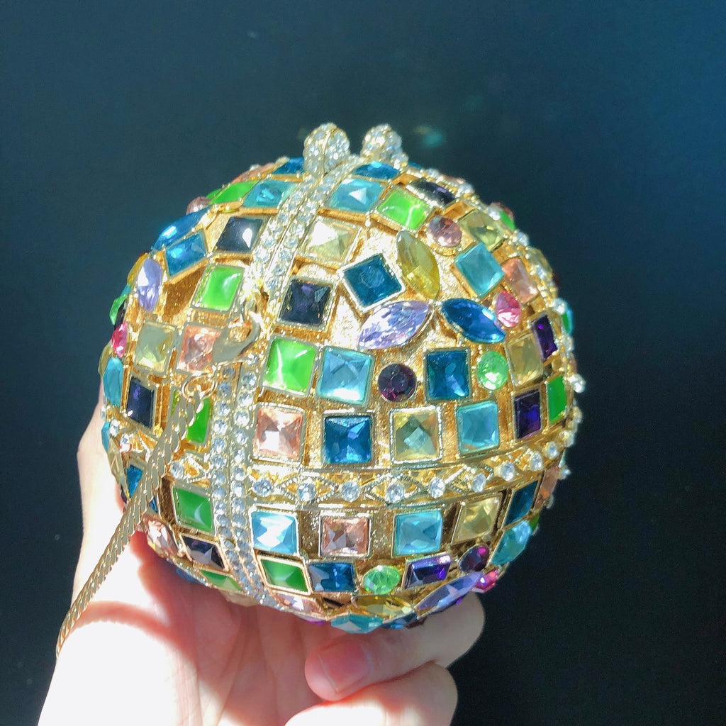 Multicolored Glass Rhinestone Round Ball Clutch Bag with Empty Diamond 10.5cm