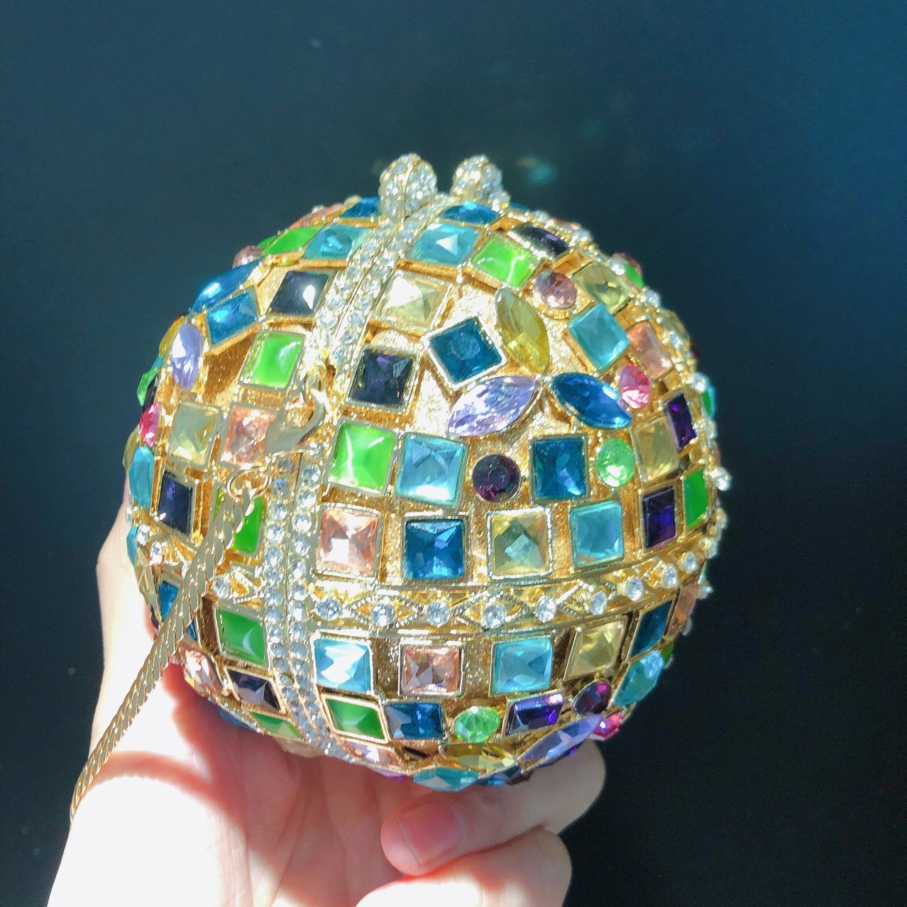 Multicolored Glass Rhinestone Round Ball Clutch Bag with Empty Diamond 10.5cm