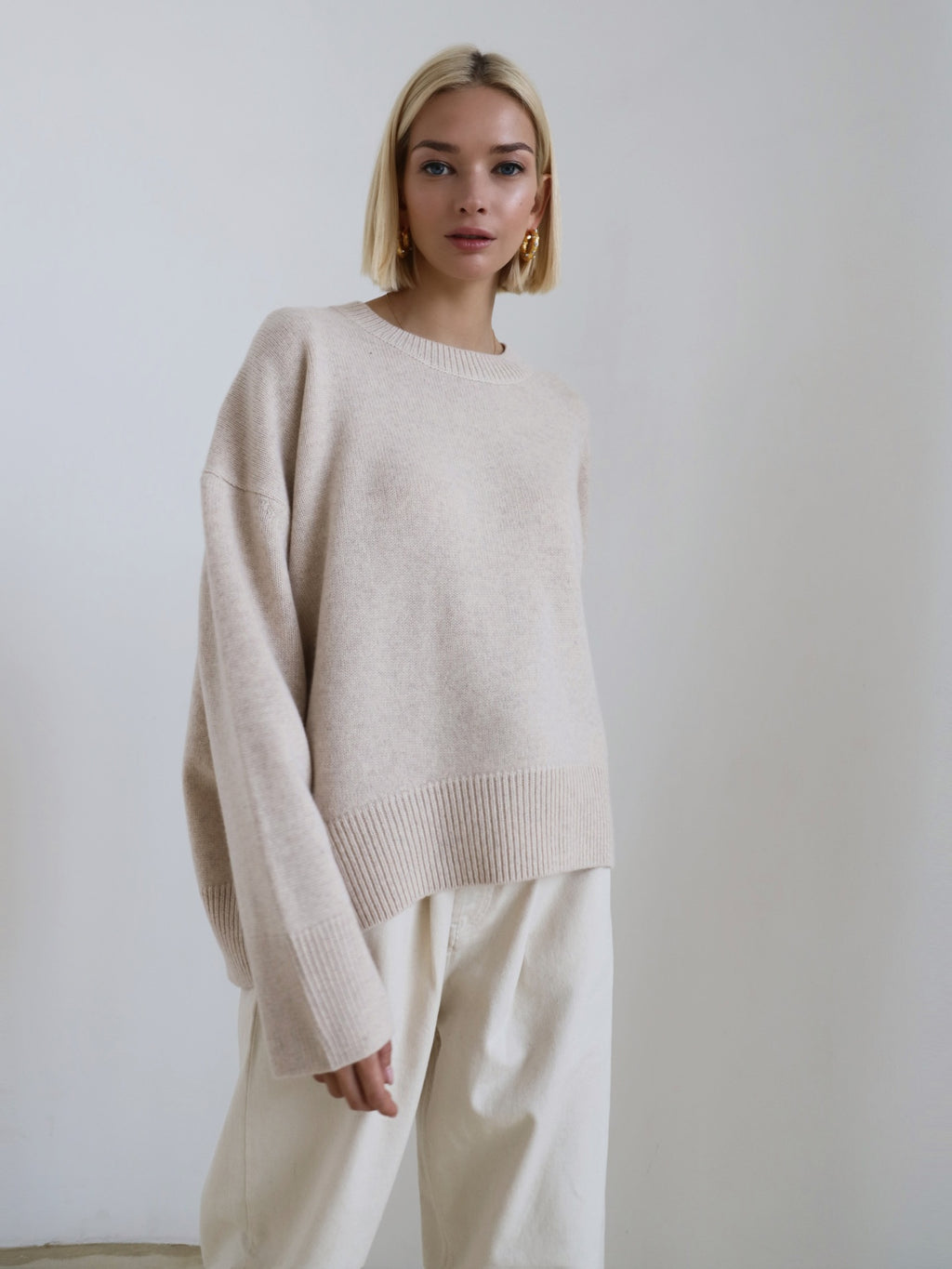 Pull-over en tricot ample à col rond épais pour femme