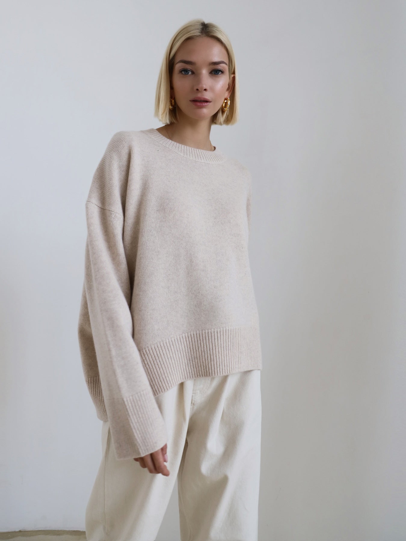 Pull-over en tricot ample à col rond épais pour femme