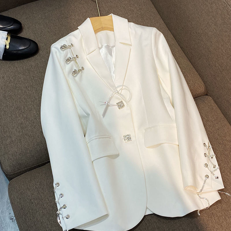 Women's White Rabbit Hair Single Breasted Suit Jacket Long Sleeve