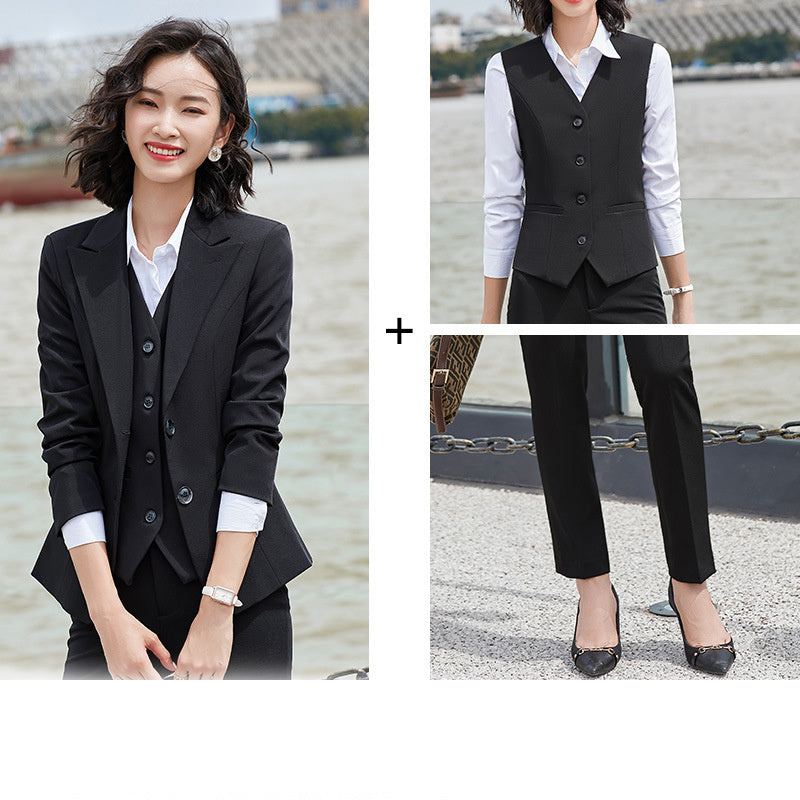 Fashion Lady Professional Blazer Suit with Vest and Trousers in Purple, Green, Navy Blue
